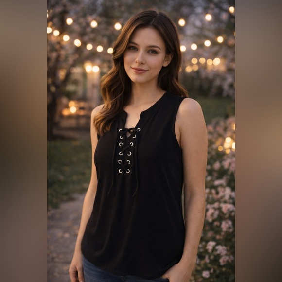 Lily Morgan Black Lace-Up Sleeveless Tank Top - Picture 1 of 6